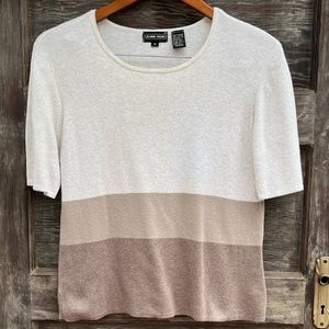 Vintage Jeanne Pierre crew neck Cotton Short Sleeve Sweater, Cream Tan | M